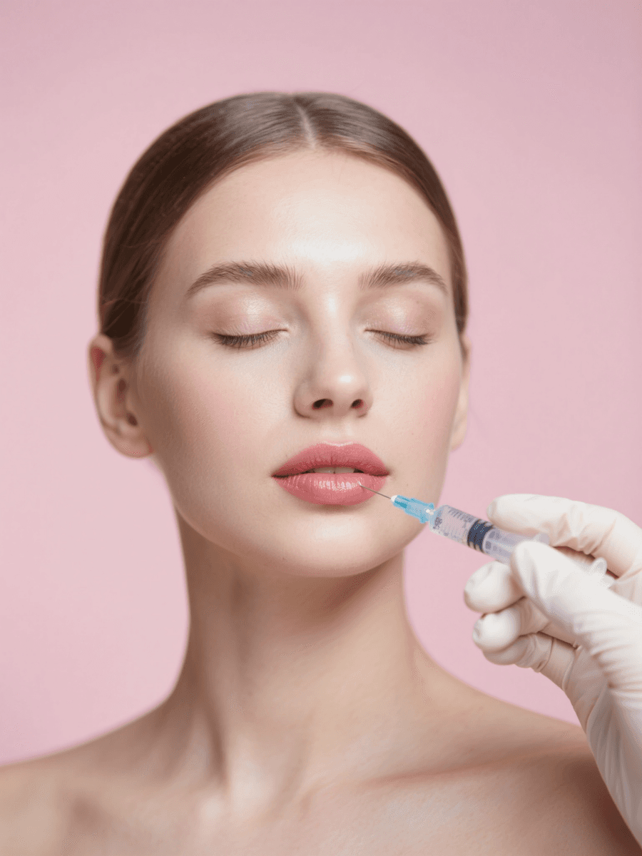 A medical spa practitioner performing a lip filler injection, using Reviva med spa software for scheduling, charting, and payments